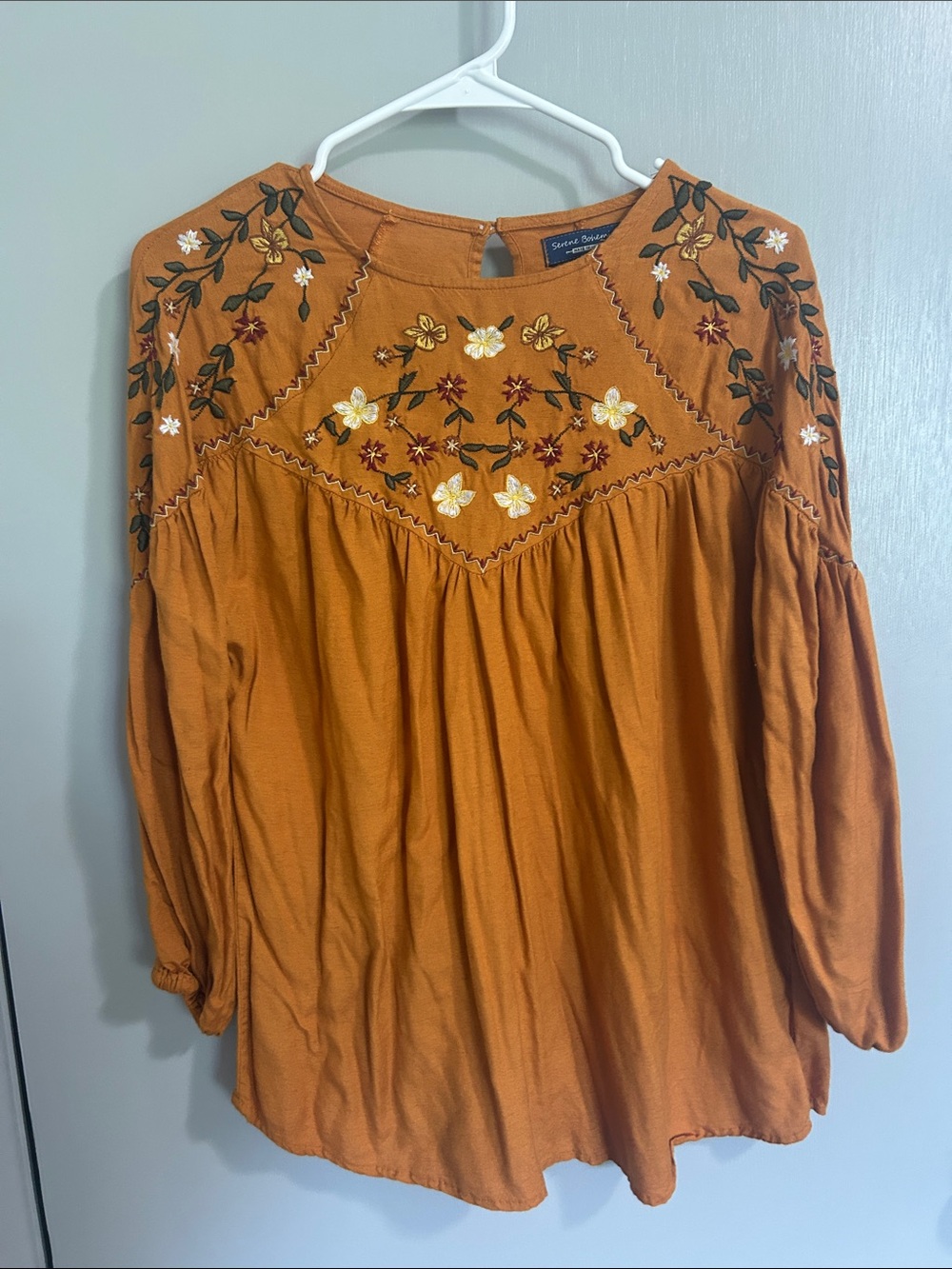 Serene Bohemian Embroidered Peasant Top - Rust Size M